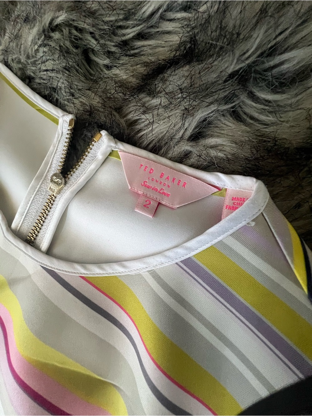 Ted Baker White A-Line Skirt with Pink, Lime & Gray Stripes - Picture 3 of 8